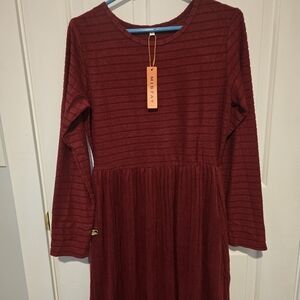 MISFAY Burgundy Striped Long Sleeve Dress